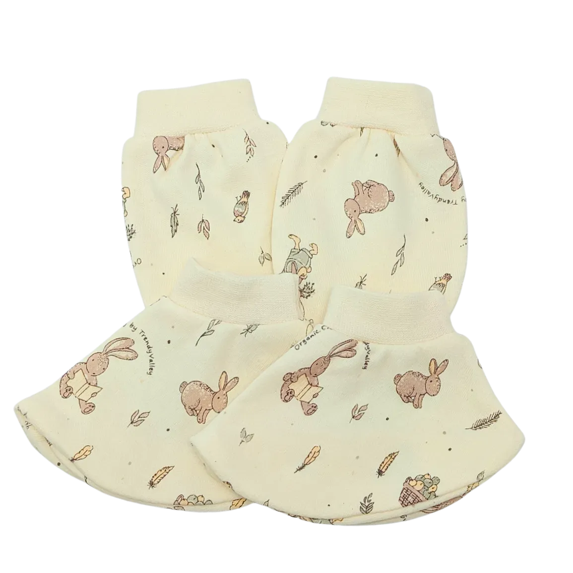 Trendy Valley Organic Cotton Baby Mitten & Booties 3pcs (Printed Design)