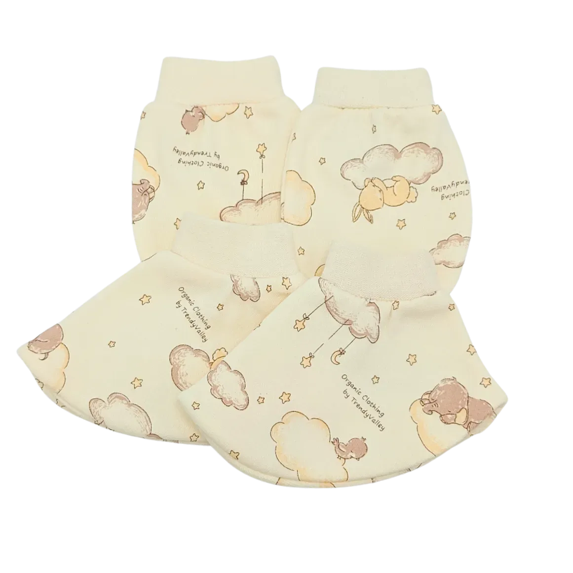 Trendy Valley Organic Cotton Baby Mitten & Booties 3pcs (Printed Design)