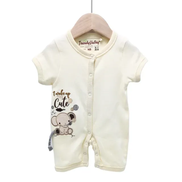 Trendy Valley Organic Cotton Short Sleeve Pants Romper - Elephant