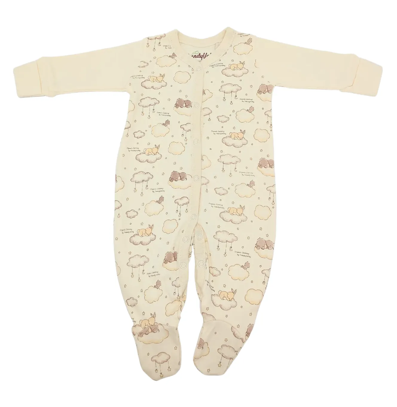 Trendy Valley Organic Cotton Long Sleeve Romper with hands and feet covered - Rabbit & Elephant