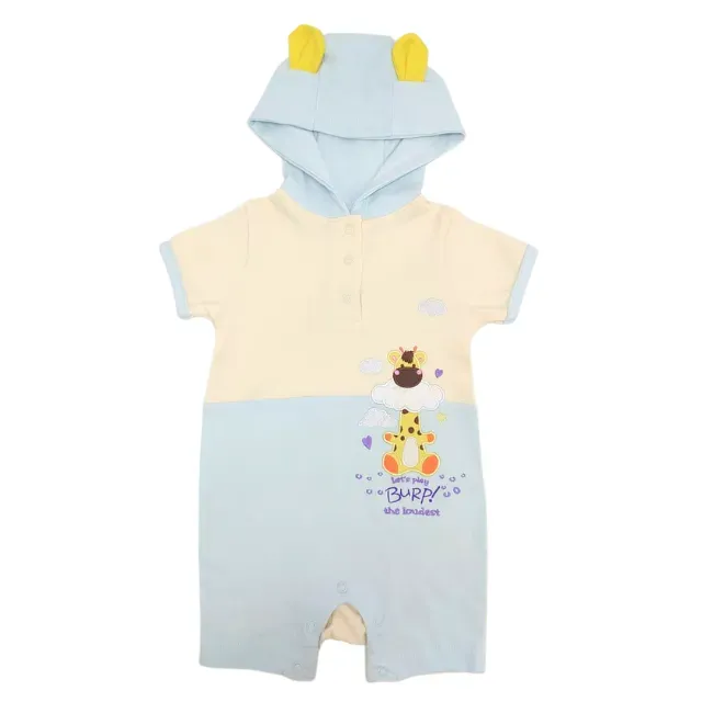 Trendy Valley Organic Cotton Baby Short Sleeve Romper With Hoodie Hat - Giraffe