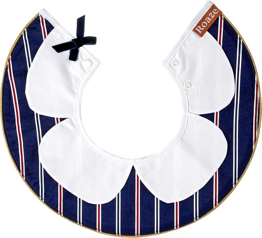 [4718000448987] Roaze Fabric Baby Bibs - Red Stripped Navy Blue with Floral Collar