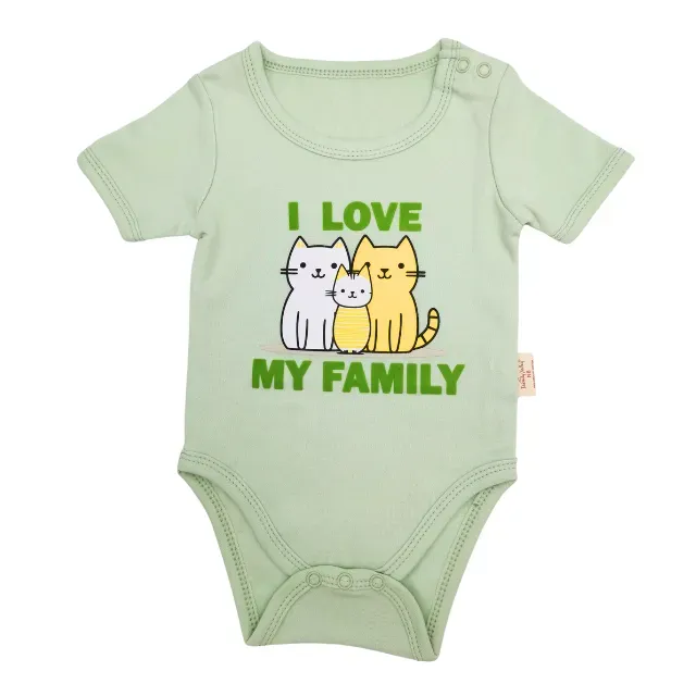 Trendy Valley Organic Cotton Short Sleeve Romper - I LOVE MY FAMILY