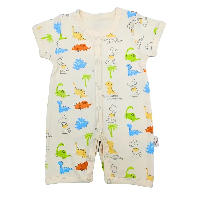 Trendy Valley Organic Cotton Short Sleeve Pants Romper - Dino