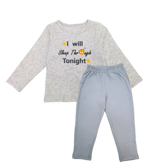 Trendy Valley Organic Cotton Baby & Kids Pyjamas SleepWear Pajamas Long Sleeve & Long Pants - Lion Grey