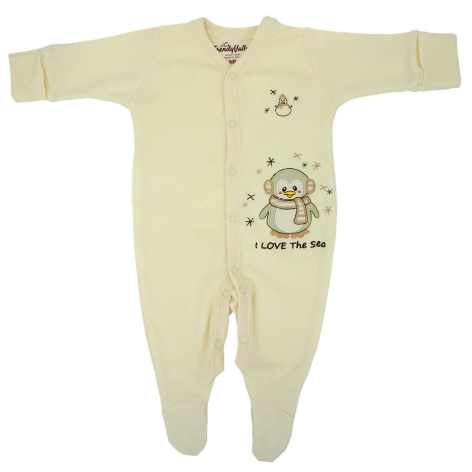 Trendy Valley Organic Cotton Long Sleeve Romper with hands and feet covered - Penguin