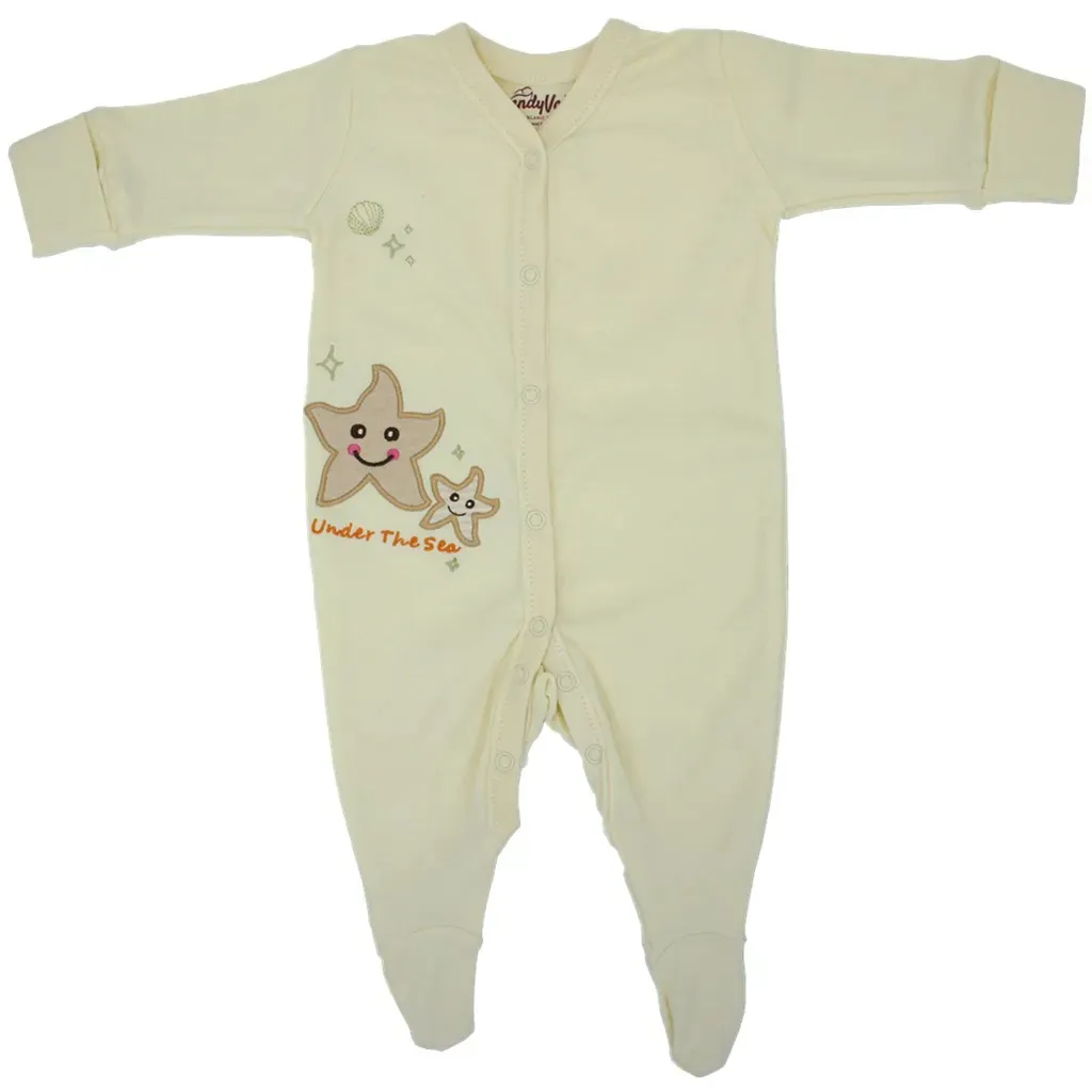 Trendy Valley Organic Cotton Long Sleeve Romper with hands and feet covered - Star Fish