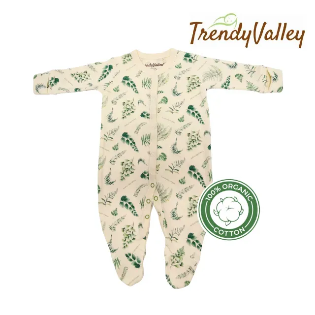 Trendy Valley Organic Cotton Long Sleeve Romper with hands and feet covered - Spring Blossom