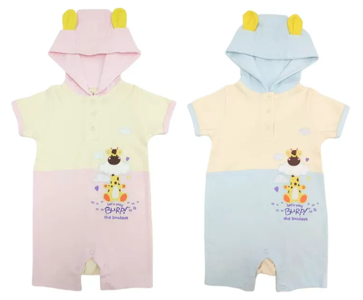 Trendy Valley Organic Cotton Baby Short Sleeve Romper With Hoodie Hat - Giraffe